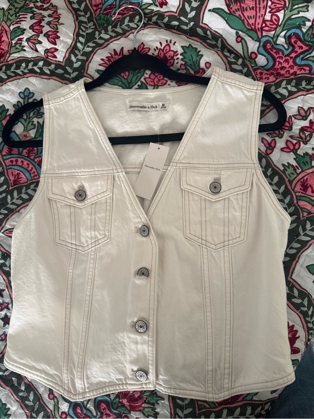Abercrombie & Fitch Cream Denim Button Vest